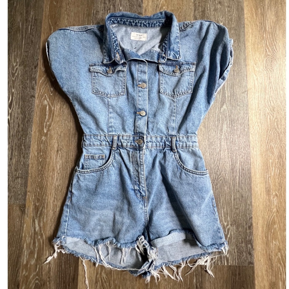 Cotton On Romper Womens 6 Blue Denim Button Front Short Sleeve Raw Hem Playsuit‎